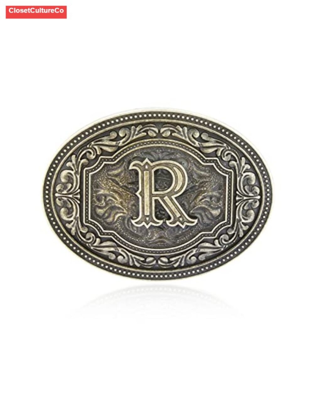 Western Belt Buckle Initial Letter Floral Zinc Alloy Cowboy Rodeo